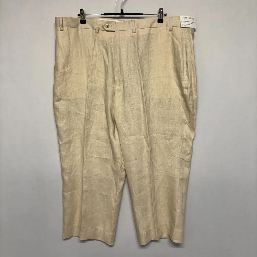 NWT Paul Fredrick Men 100% Linen Chino Pants Size 44x24 Beige D126 -29